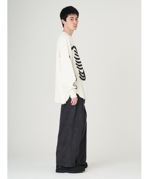 DISCOVERED（ディスカバード）の「BONE WAFFLE DAMAGE CUTSEWN（Tシャツ/カットソー・メンズ・ホワイト/ブラック・LARGE/SMALL）」の5枚目の写真