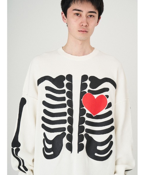 DISCOVERED（ディスカバード）の「BONE WAFFLE DAMAGE CUTSEWN（Tシャツ/カットソー・メンズ・ホワイト/ブラック・LARGE/SMALL）」の7枚目の写真
