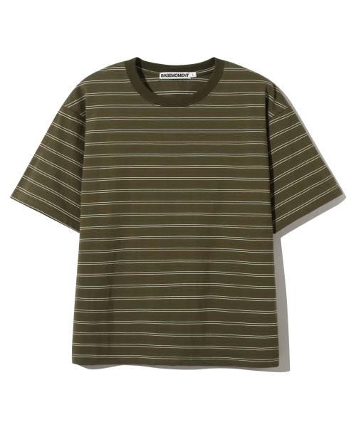 BASEMOMENT(ベースモーメント)の「ストライプボーダークロップTシャツカーキ(Tシャツ/カットソー・メンズ・その他・X-LARGE/LARGE/MEDIUM)」の2枚目の写真