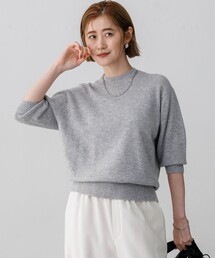 ピュアカシミヤ ハーフスリーブ ハイネック ニット