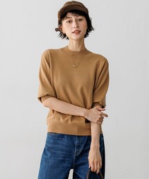 ピュアカシミヤ ハーフスリーブ ハイネック ニット