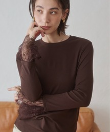 袖レース 切替 リブ ロングスリーブ カットソー / 秋服