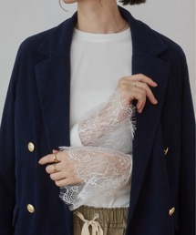 袖レース 切替 リブ ロングスリーブ カットソー / 秋服
