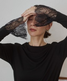 袖レース 切替 リブ ロングスリーブ カットソー / 秋服
