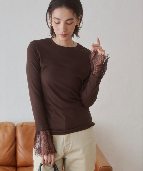 ANGIE(アンジー)の「袖レース 切替 リブ ロングスリーブ カットソー / 秋服(Tシャツ/カットソー・レディース・ブラウン/ブラック/ホワイト・FREE)」の18枚目の写真
