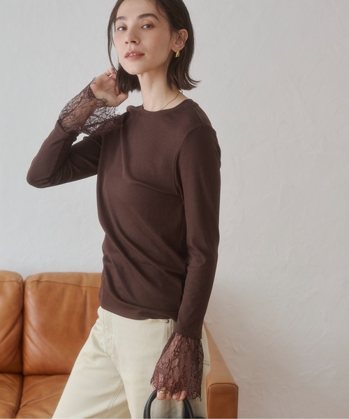 ANGIE(アンジー)の「袖レース 切替 リブ ロングスリーブ カットソー / 秋服(Tシャツ/カットソー・レディース・ブラウン/ブラック/ホワイト・FREE)」の21枚目の写真