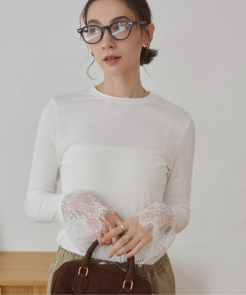 ANGIE(アンジー)の「袖レース 切替 リブ ロングスリーブ カットソー / 秋服(Tシャツ/カットソー・レディース・ブラウン/ブラック/ホワイト・FREE)」の9枚目の写真
