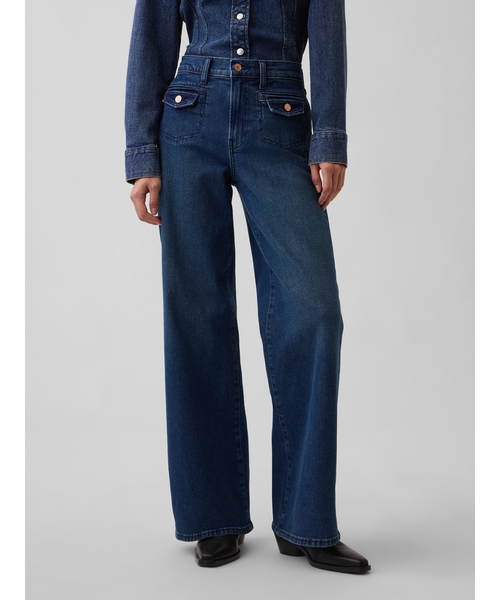 GAP(ギャップ)の「ハイライズ ストライドワイドデニム(デニムパンツ・レディース・インディゴブルー・28/29/23/24/25/26/27/30)」の1枚目の写真