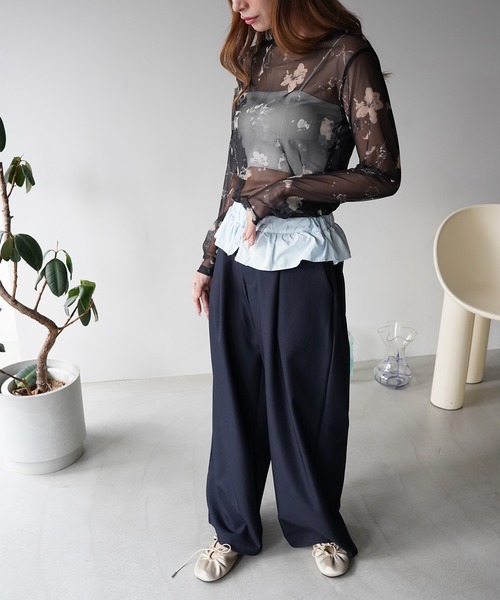 SANSeLF（サンセルフ）の「【SANSeLF】フラワープリントシアートップス saw26a034（その他トップス・レディース・アイボリー/ブラック・FREE）」の7枚目の写真