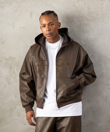 FUBU（ フブ）の「FUBU フブ M’S FAUX LEATHER ZIP HOODIE フェイクレザージップフーディー（ライダースジャケット）」