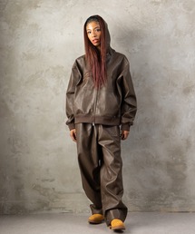 FUBU（ フブ）の「FUBU フブ M’S FAUX LEATHER ZIP HOODIE フェイクレザージップフーディー（ライダースジャケット）」