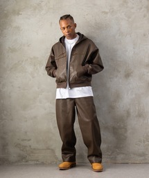 FUBU（ フブ）の「FUBU フブ M’S FAUX LEATHER ZIP HOODIE/フェイクレザージップフーディー（ライダースジャケット）」