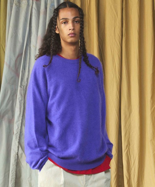 MAISON SPECIAL（メゾンスペシャル）の「《UNISEX》スーパー140エクストラファインメリノウールプライムオーバークルーネックニットセーター/Super140 Extra Fine Merino Wool Prime-Over Crew Neck Knit Tops【MAISON SPECIAL/メゾンスペシャル】（ニット/セーター・メンズ・パープル/グレー/ブラック/ライトグリーン・0/1/2）」の4枚目の写真