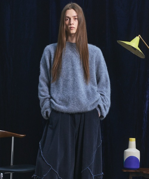 MAISON SPECIAL（メゾンスペシャル）の「《UNISEX》スーパー140エクストラファインメリノウールプライムオーバークルーネックニットセーター/Super140 Extra Fine Merino Wool Prime-Over Crew Neck Knit Tops【MAISON SPECIAL/メゾンスペシャル】（ニット/セーター・メンズ・パープル/グレー/ブラック/ライトグリーン・0/1/2）」の9枚目の写真