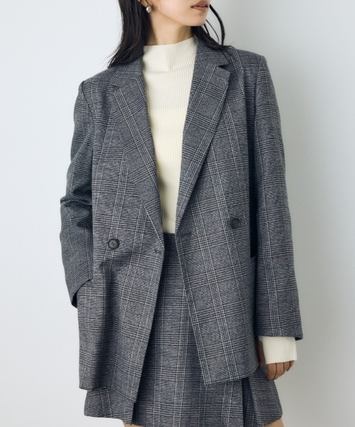 AZUL by moussy（アズールバイマウジー）の「【セットアップ対応】素材アソートテーラードジャケット 秋服 冬服 春服　マニッシュ　チェック　無地（テーラードジャケット・レディース・ブラウン/グレー系その他/ブラウン系その他・FREE）」の2枚目の写真