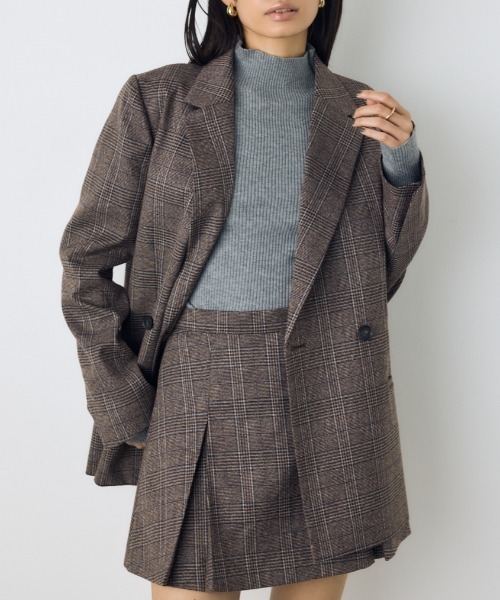 AZUL by moussy（アズールバイマウジー）の「【セットアップ対応】素材アソートテーラードジャケット 秋服 冬服 春服　マニッシュ　チェック　無地（テーラードジャケット・レディース・ブラウン/グレー系その他/ブラウン系その他・FREE）」の3枚目の写真