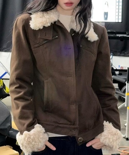LADY LIKE（レディライク）の「【秋冬新作】プードルファー切替えシングルショートコート（その他アウター・レディース・ダークブラウン・M）」の9枚目の写真