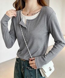シンプルデザインドッキング長袖トップス