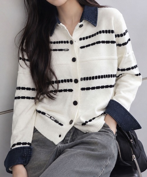 GLAMOROUS JANE(グラマラスジェーン)の「デニムカラーニットカーディガン(カーディガン/ボレロ・レディース・ホワイト/ブラウン/チャコールグレー・FREE)」の2枚目の写真