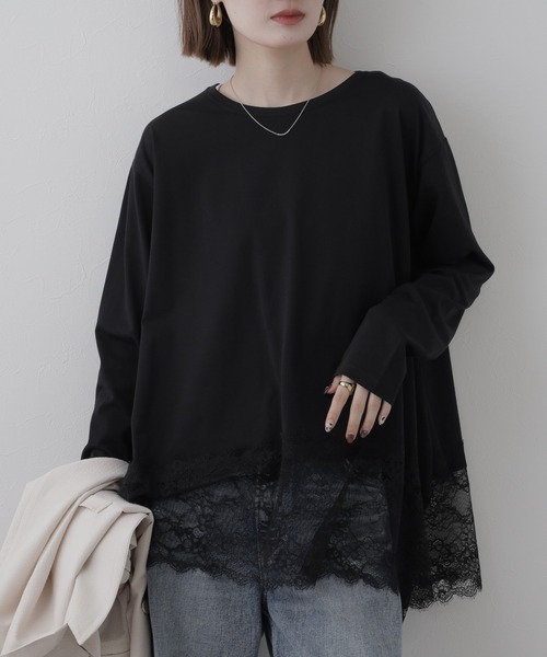 FUNALIVE(ファンアライブ)の「裾レースイレヘムTシャツ 長袖(Tシャツ/カットソー・レディース・オフホワイト・F)」の2枚目の写真