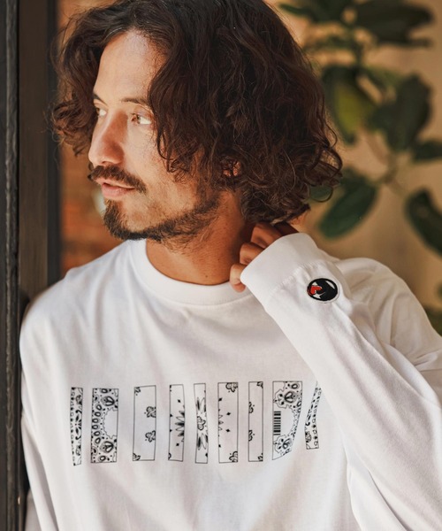 felkod(フィルコッド)の「mlt5861- Bandana Barcode Print Long Sleeve Tee ロングスリーブTシャツ(F26F200)(Tシャツ/カットソー・メンズ・ブラック×ピンク/ブラック×ホワイト/ホワイト・L/M/S/XL)」の16枚目の写真