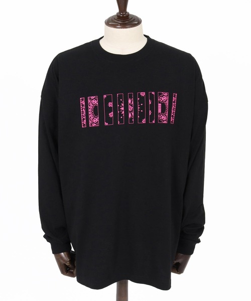 felkod(フィルコッド)の「mlt5861- Bandana Barcode Print Long Sleeve Tee ロングスリーブTシャツ(F26F200)(Tシャツ/カットソー・メンズ・ブラック×ピンク/ブラック×ホワイト/ホワイト・L/M/S/XL)」の8枚目の写真