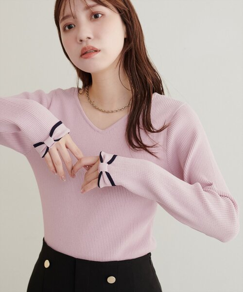 natural couture(ナチュラルクチュール)の「〈osono〉袖口リボン2WAYニット(ニット/セーター・レディース・ピンク/サックスブルー/オフホワイト/ブラック/ブラウン/ベージュ/チャコールグレー・FREE)」の14枚目の写真