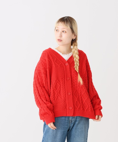 HEART MARKET(ハートマーケット)の「ケーブルニットBIGカーディガン(カーディガン/ボレロ・レディース・ブラック/ベージュ/チャコール/ナチュラル/グレー/マスタード/ダークグリーン/オレンジ・MEDIUM/LARGE)」の8枚目の写真