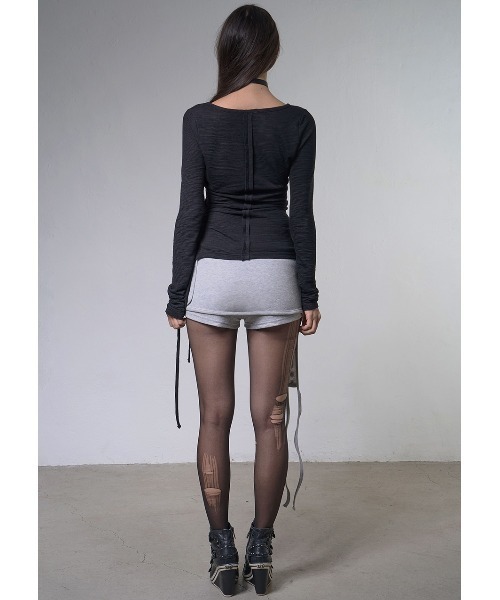 FANCY CLUB(ファンシークラブ)の「A'GEM/9 × .kom 『FANCY CLUB/ファンシークラブ』 SIDE CORSET LONG SLEEVE/サイドコルセットロングスリーブカットソー(Tシャツ/カットソー・レディース・ブラック/ホワイト・FREE)」の7枚目の写真