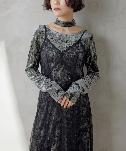 Kana(カナ)の「スパークルレースベロア3点セットドレス パーティー 結婚式 お呼ばれ オケージョン デイリー(ドレス・レディース・ブラウン/チャコールグレー/ブラック・M/S/L)」の5枚目の写真