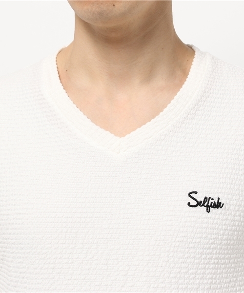 VENCEEXCHANGE（ヴァンスエクスチェンジ）の「カットサッカーワンポイント刺繍Tシャツ（Tシャツ/カットソー・メンズ・ダークネイビー/オフホワイト/ネイビー・LARGE/MEDIUM）」の6枚目の写真