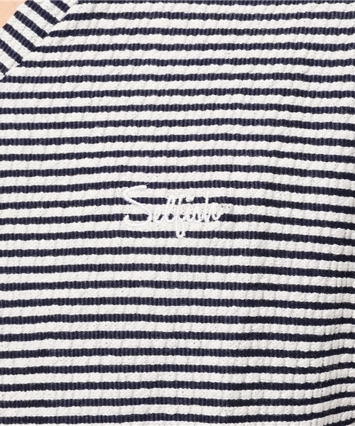 VENCEEXCHANGE（ヴァンスエクスチェンジ）の「カットサッカーワンポイント刺繍Tシャツ（Tシャツ/カットソー・メンズ・ダークネイビー/オフホワイト/ネイビー・LARGE/MEDIUM）」の10枚目の写真