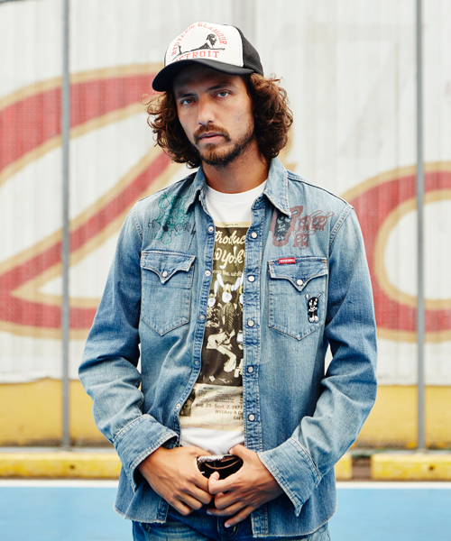 ヒステリックグラマー　オーバーサイズ　デニムシャツ　ベアー HYSTERIC GLAMOUR（ヒステリックグラマー）の「FIRE BEAR
