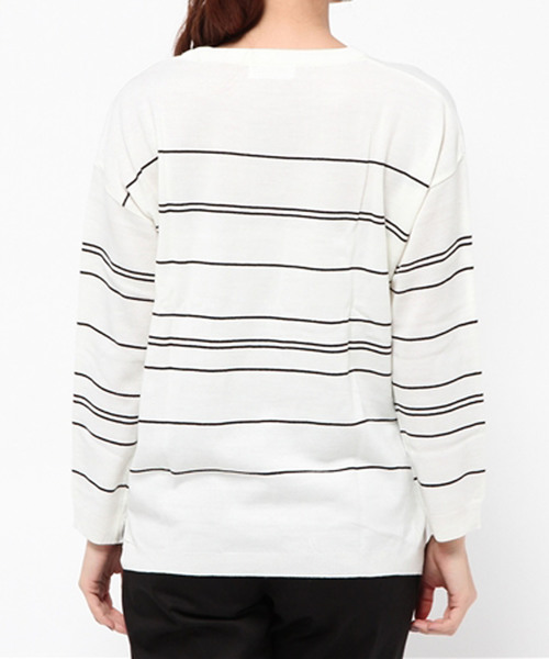 PLAIN CLOTHING（プレーンクロージング）の「ラインボーダーニット【PLAIN CLOTHING】（ニット/セーター・レディース・ネイビー/ブラック/アイボリー/ワイン・FREE）」の12枚目の写真