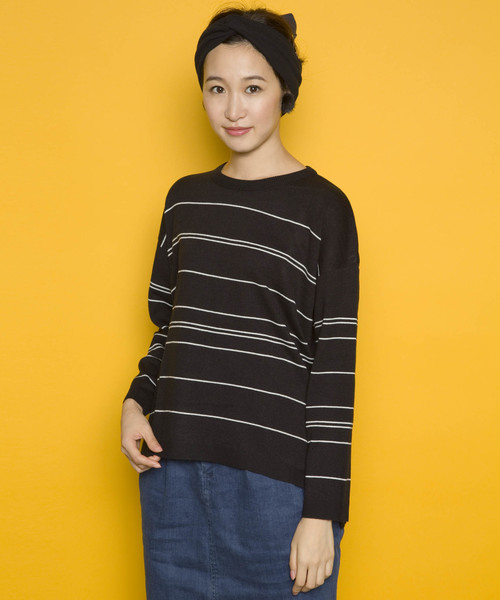 PLAIN CLOTHING（プレーンクロージング）の「ラインボーダーニット【PLAIN CLOTHING】（ニット/セーター・レディース・ネイビー/ブラック/アイボリー/ワイン・FREE）」の15枚目の写真