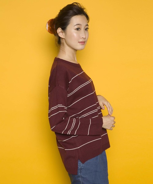 PLAIN CLOTHING（プレーンクロージング）の「ラインボーダーニット【PLAIN CLOTHING】（ニット/セーター・レディース・ネイビー/ブラック/アイボリー/ワイン・FREE）」の18枚目の写真