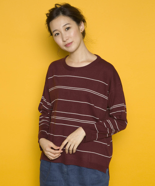 PLAIN CLOTHING（プレーンクロージング）の「ラインボーダーニット【PLAIN CLOTHING】（ニット/セーター・レディース・ネイビー/ブラック/アイボリー/ワイン・FREE）」の19枚目の写真