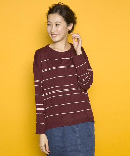 PLAIN CLOTHING（プレーンクロージング）の「ラインボーダーニット【PLAIN CLOTHING】（ニット/セーター・レディース・ネイビー/ブラック/アイボリー/ワイン・FREE）」の14枚目の写真