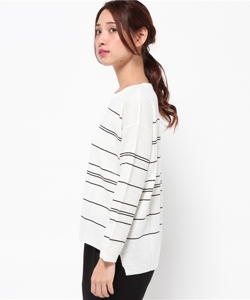 PLAIN CLOTHING（プレーンクロージング）の「ラインボーダーニット【PLAIN CLOTHING】（ニット/セーター・レディース・ネイビー/ブラック/アイボリー/ワイン・FREE）」の6枚目の写真