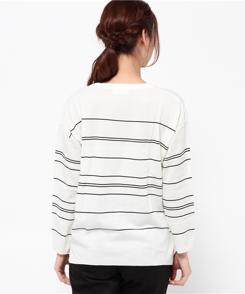 PLAIN CLOTHING（プレーンクロージング）の「ラインボーダーニット【PLAIN CLOTHING】（ニット/セーター・レディース・ネイビー/ブラック/アイボリー/ワイン・FREE）」の7枚目の写真