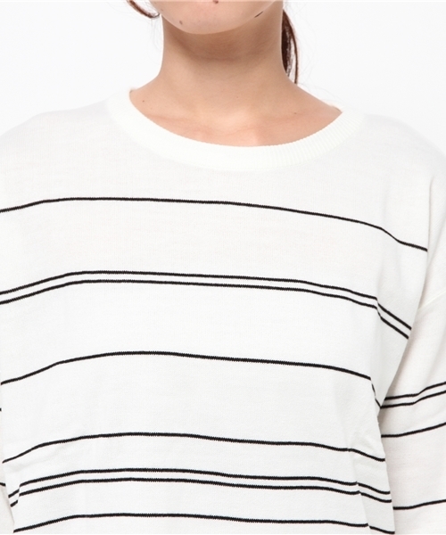 PLAIN CLOTHING（プレーンクロージング）の「ラインボーダーニット【PLAIN CLOTHING】（ニット/セーター・レディース・ネイビー/ブラック/アイボリー/ワイン・FREE）」の8枚目の写真