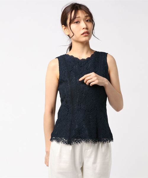 NINE（ナイン）の「ノースリーブレースブラウス（シャツ/ブラウス・レディース・サックスブルー/ネイビー/イエロー/オフホワイト・1/0）」の3枚目の写真