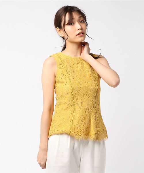 NINE（ナイン）の「ノースリーブレースブラウス（シャツ/ブラウス・レディース・サックスブルー/ネイビー/イエロー/オフホワイト・1/0）」の5枚目の写真