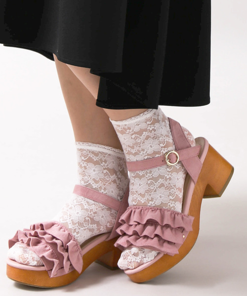 WEGO（ウィゴー）の「WEGO/フリルウッドタイプサンダル（サンダル・レディース・ブラック/レッド/ピンク/その他1・MEDIUM/LARGE）」の3枚目の写真