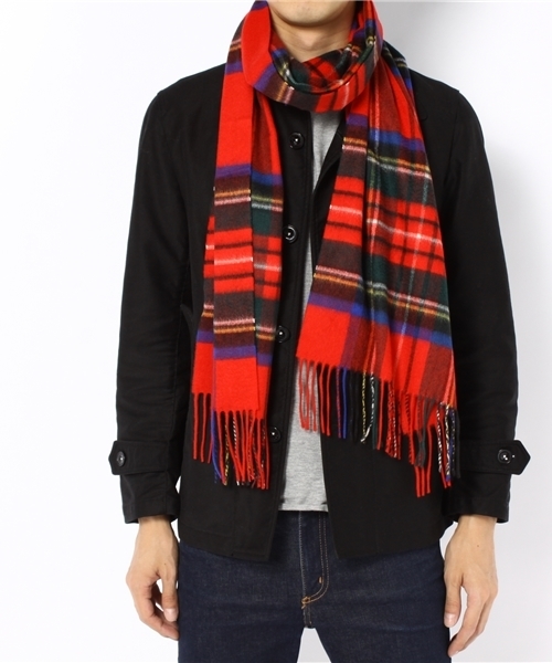 Johnstons of Elgin（ジョンストンズオブエルガン）の「Johnstons/WA000057（マフラー・メンズ・ブルー/オレンジ/レッド系その他/ブラック/ネイビー/グレー・FREE）」の7枚目の写真