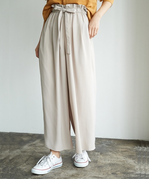 AMERICAN HOLIC（アメリカンホリック）の「・ウエストフリルリボン付とろみワイドパンツ　＊（その他パンツ・レディース・ブラック/カーキ/ネイビー/ドット/ベージュ系その他/キャメル/ストライプ・L/M）」の3枚目の写真