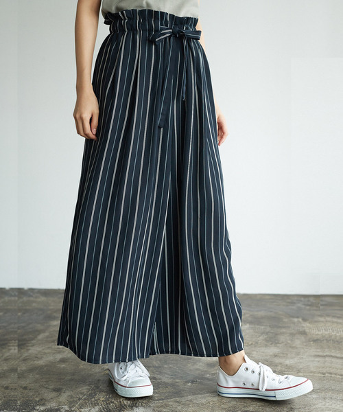 AMERICAN HOLIC（アメリカンホリック）の「・ウエストフリルリボン付とろみワイドパンツ　＊（その他パンツ・レディース・ブラック/カーキ/ネイビー/ドット/ベージュ系その他/キャメル/ストライプ・L/M）」の6枚目の写真