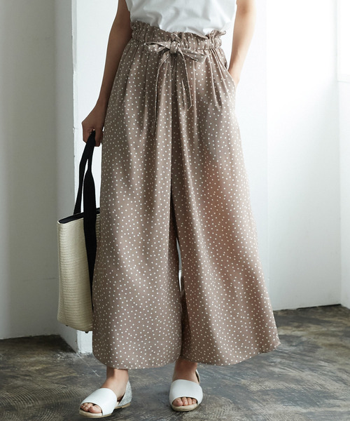 AMERICAN HOLIC（アメリカンホリック）の「・ウエストフリルリボン付とろみワイドパンツ　＊（その他パンツ・レディース・ブラック/カーキ/ネイビー/ドット/ベージュ系その他/キャメル/ストライプ・L/M）」の7枚目の写真