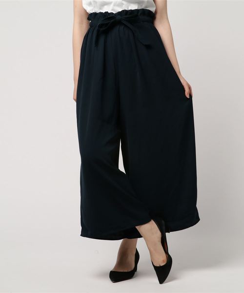 AMERICAN HOLIC（アメリカンホリック）の「・ウエストフリルリボン付とろみワイドパンツ　＊（その他パンツ・レディース・ブラック/カーキ/ネイビー/ドット/ベージュ系その他/キャメル/ストライプ・L/M）」の5枚目の写真