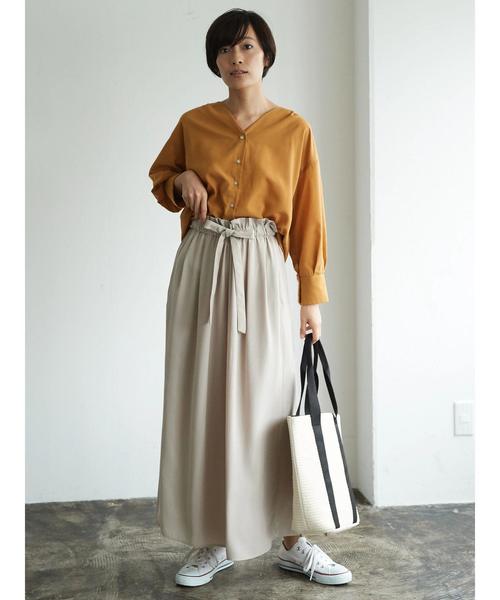 AMERICAN HOLIC（アメリカンホリック）の「・ウエストフリルリボン付とろみワイドパンツ　＊（その他パンツ・レディース・ブラック/カーキ/ネイビー/ドット/ベージュ系その他/キャメル/ストライプ・L/M）」の19枚目の写真